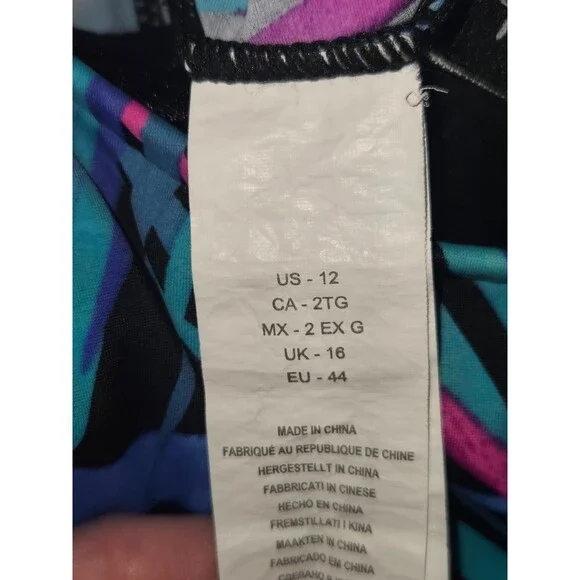 Maxine Hollywood One Piece Swim Dress Size 12 Tropical Neon Palm Skirted - Picture 4 of 4